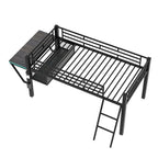 Letto a soppalco da gaming Twin/Full Size con scrivania da gaming e luci a LED, struttura a soppalco bassa in metallo con scaletta per ragazzi e adolescenti