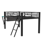 Letto a soppalco da gaming Twin/Full Size con scrivania da gaming e luci a LED, struttura a soppalco bassa in metallo con scaletta per ragazzi e adolescenti