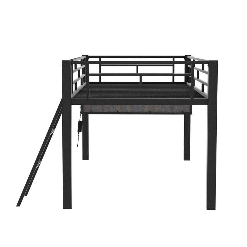 Letto a soppalco da gaming Twin/Full Size con scrivania da gaming e luci a LED, struttura a soppalco bassa in metallo con scaletta per ragazzi e adolescenti