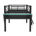 Letto a soppalco da gaming Twin/Full Size con scrivania da gaming e luci a LED, struttura a soppalco bassa in metallo con scaletta per ragazzi e adolescenti