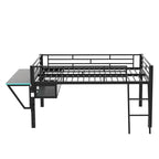 Letto a soppalco da gaming Twin/Full Size con scrivania da gaming e luci a LED, struttura a soppalco bassa in metallo con scaletta per ragazzi e adolescenti