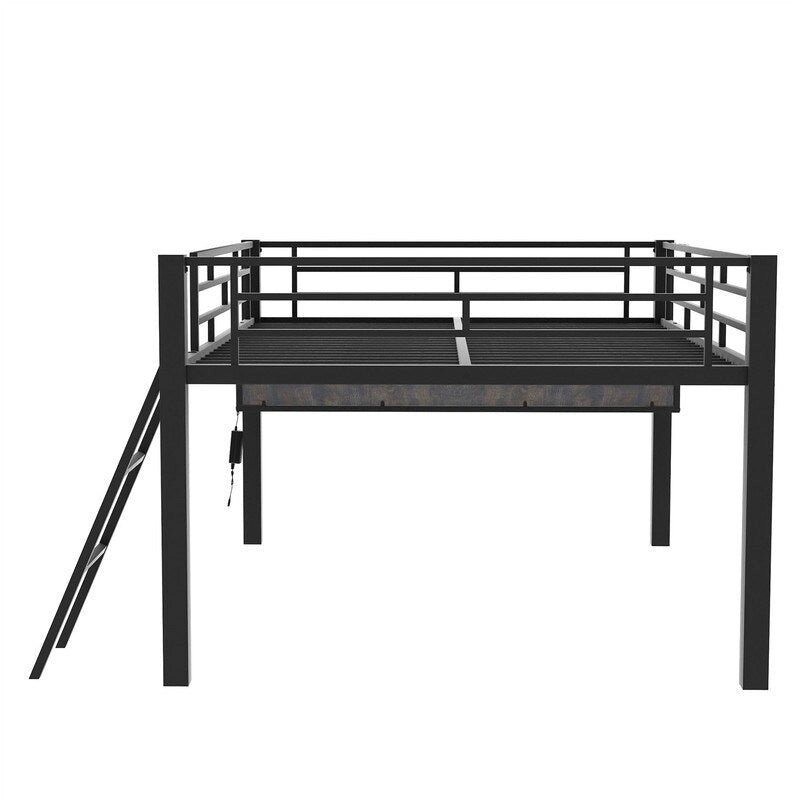 Letto a soppalco da gaming Twin/Full Size con scrivania da gaming e luci a LED, struttura a soppalco bassa in metallo con scaletta per ragazzi e adolescenti