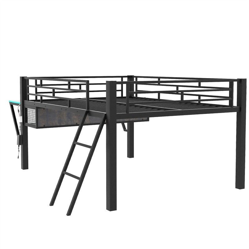 Letto a soppalco da gaming Twin/Full Size con scrivania da gaming e luci a LED, struttura a soppalco bassa in metallo con scaletta per ragazzi e adolescenti
