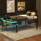 Letto a soppalco da gaming Twin/Full Size con scrivania da gaming e luci a LED, struttura a soppalco bassa in metallo con scaletta per ragazzi e adolescenti