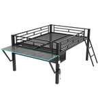 Letto a soppalco da gaming Twin/Full Size con scrivania da gaming e luci a LED, struttura a soppalco bassa in metallo con scaletta per ragazzi e adolescenti