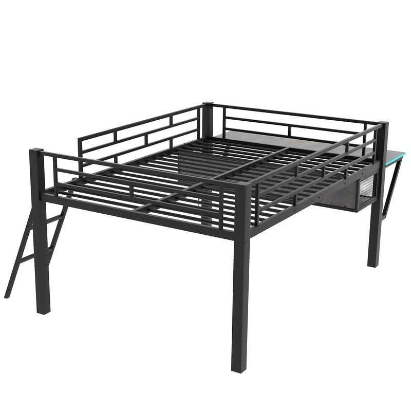 Letto a soppalco da gaming Twin/Full Size con scrivania da gaming e luci a LED, struttura a soppalco bassa in metallo con scaletta per ragazzi e adolescenti