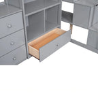 Twin Size Wooden Loft Bed with L-Shaped Desk and Drawers, Cabinet and Storage Staircase
