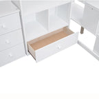 Letto a soppalco singolo in legno con scrivania a L e cassetti, armadio e scala contenitore