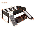 Letto a soppalco singolo con struttura per arrampicata, scivolo, lavagna fronte-retro e 2 contenitori, legno di pino