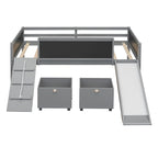 Letto a soppalco singolo con struttura per arrampicata, scivolo, lavagna fronte-retro e 2 contenitori, legno di pino