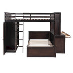 Letto a soppalco full size con letto singolo indipendente, mensole, scrivania e armadio