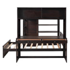 Letto a soppalco full size con letto singolo indipendente, mensole, scrivania e armadio