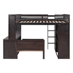 Letto a soppalco full size con letto singolo indipendente, mensole, scrivania e armadio