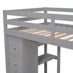 Letto a soppalco singolo in legno massiccio con scrivania