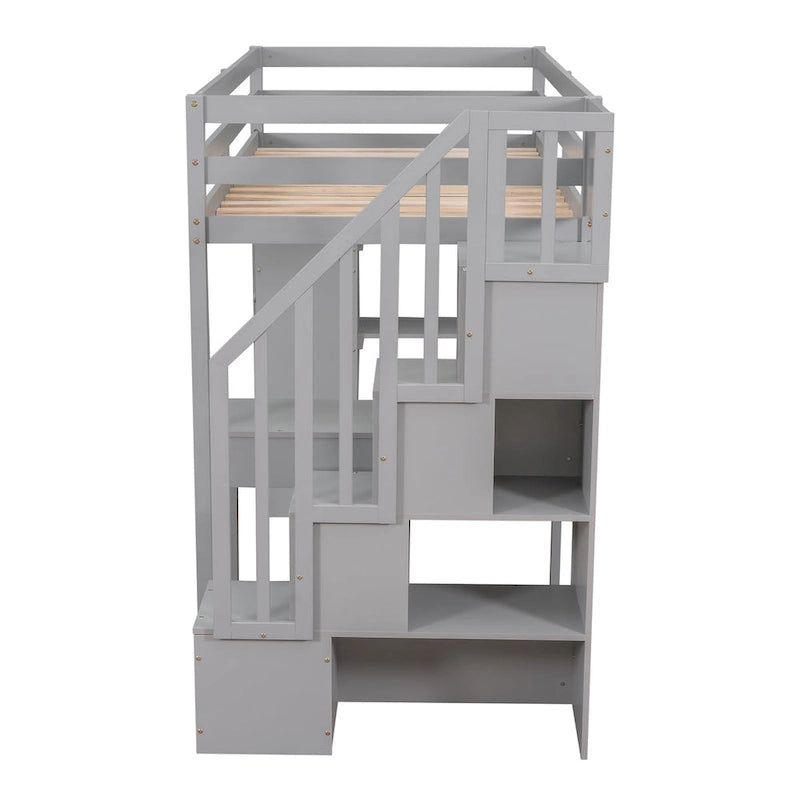Letto a soppalco singolo in legno massiccio con scrivania