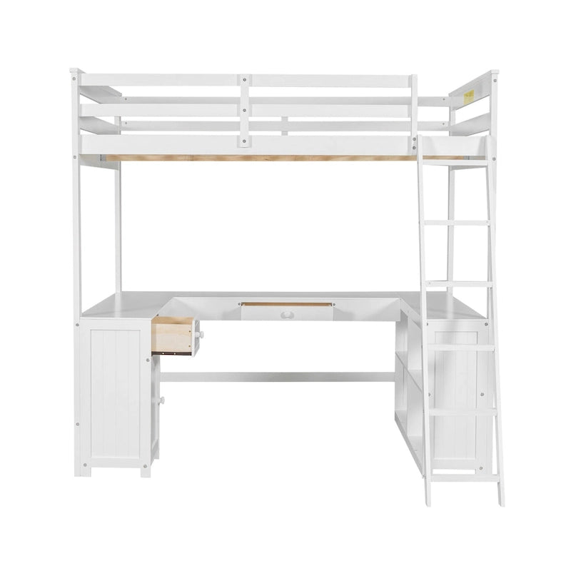 Letto a soppalco full size con scrivania a U