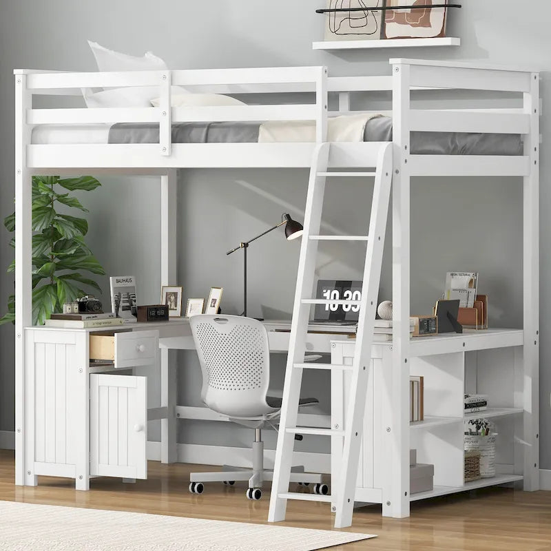 Letto a soppalco full size con scrivania a U