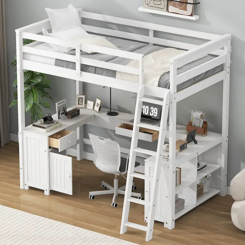 Letto a soppalco full size con scrivania a U