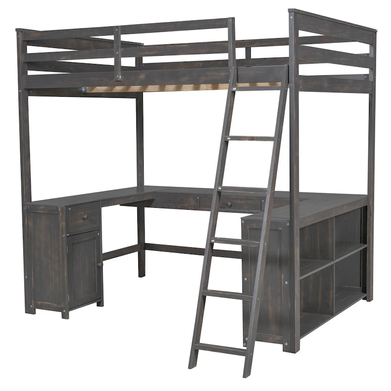Letto a soppalco full size con scrivania a U