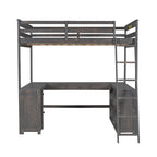 Letto a soppalco full size con scrivania a U