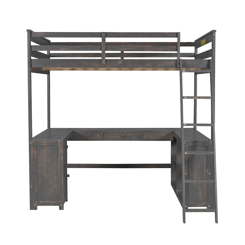 Letto a soppalco full size con scrivania a U