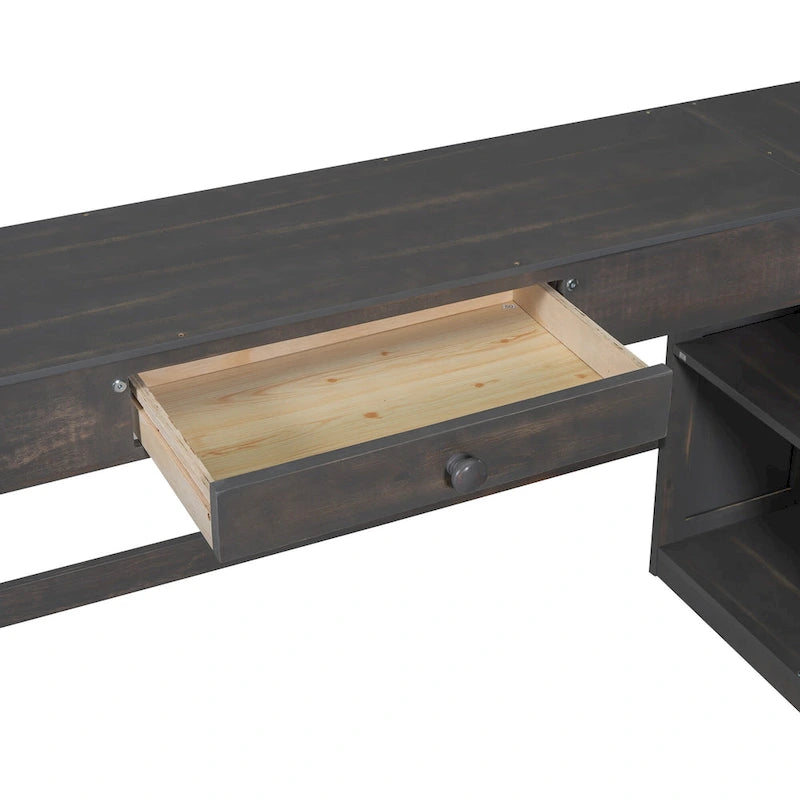 Letto a soppalco full size con scrivania a U