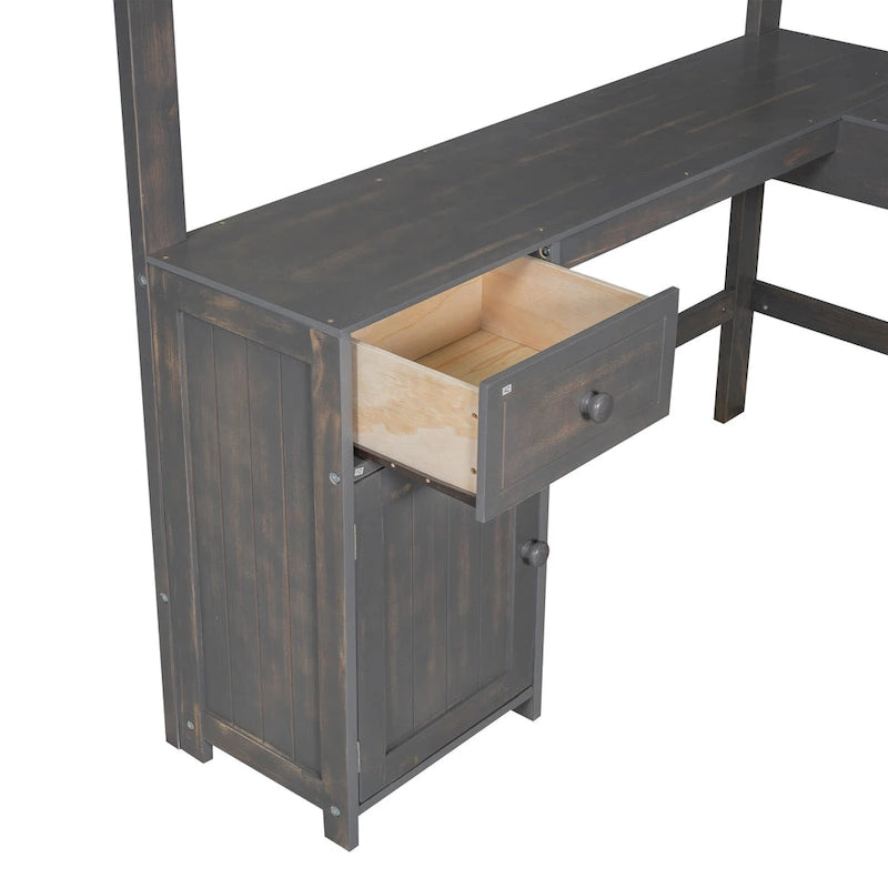 Letto a soppalco full size con scrivania a U