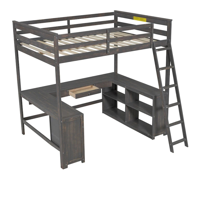 Letto a soppalco full size con scrivania a U