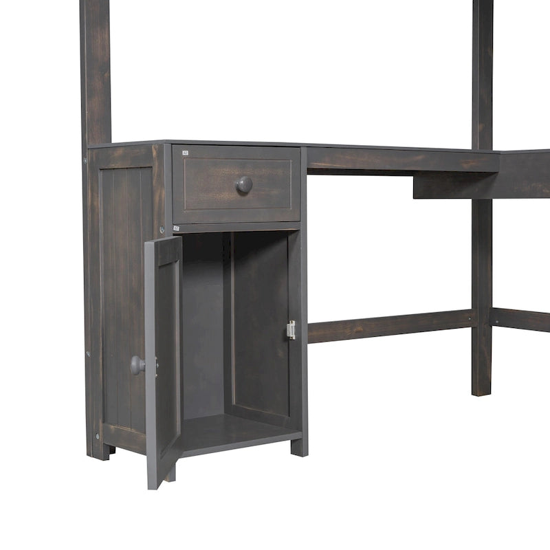 Letto a soppalco full size con scrivania a U