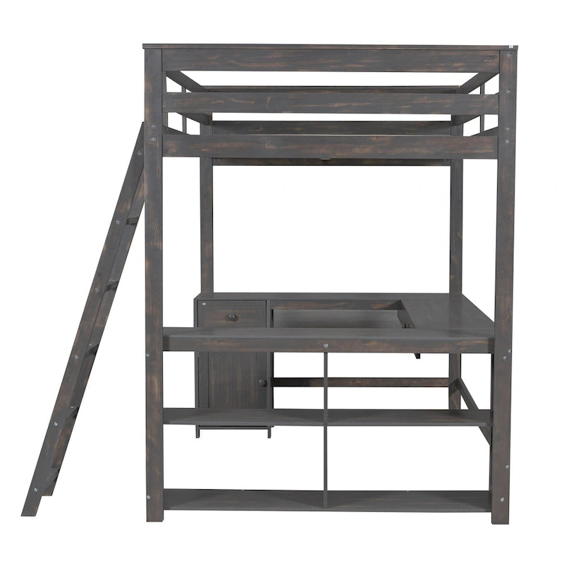 Letto a soppalco full size con scrivania a U