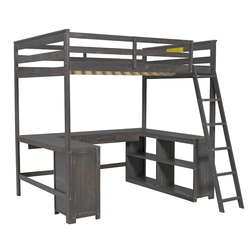 Letto a soppalco full size con scrivania a U