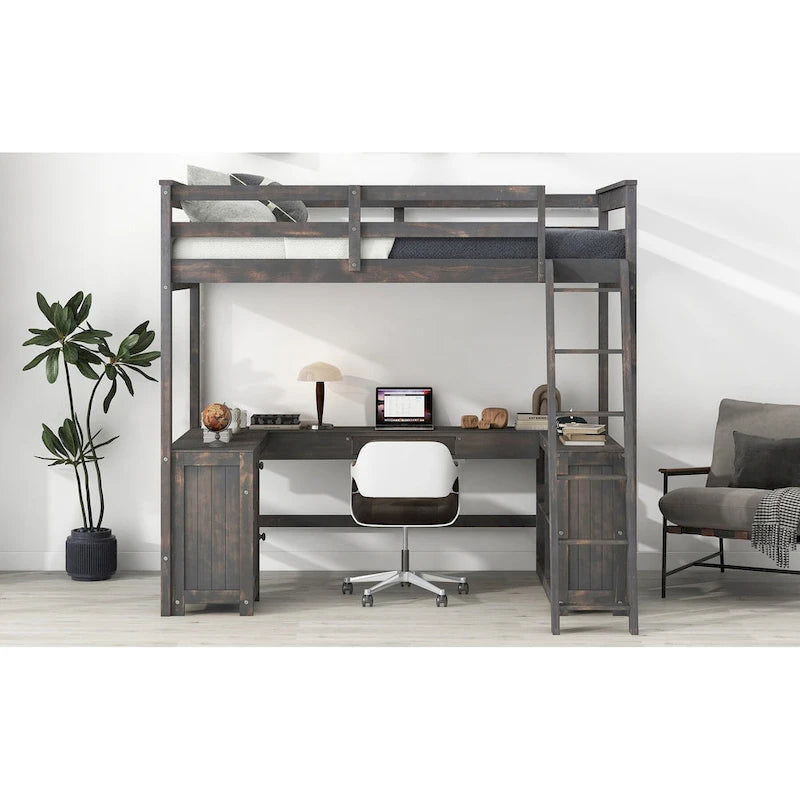 Letto a soppalco full size con scrivania a U