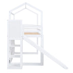 Twin Size Wood Loft Bed with Slide and Storage Shelves