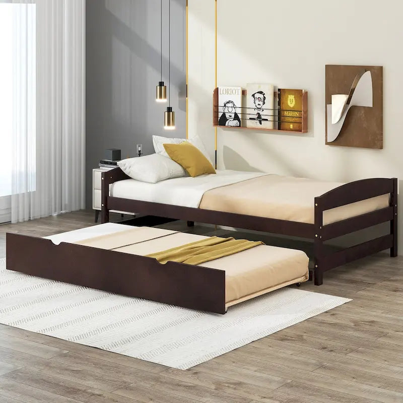 Letto a piattaforma singolo con pratico letto estraibile per gli ospiti