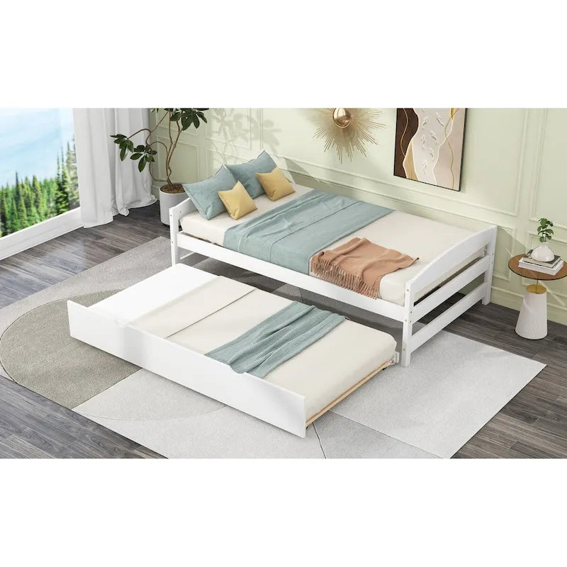 Letto a piattaforma singolo con pratico letto estraibile per gli ospiti