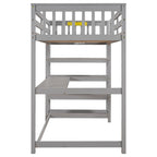 Gray Twin Solid Wood Loft Bed with Desk, Shelves, Guardrails
