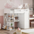 Letto a soppalco con scrivania, armadio, 4 cassetti e 4 ripiani, piazza e mezzo, multi-contenitore