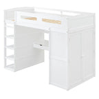Letto a soppalco con scrivania, armadio, 4 cassetti e 4 ripiani, piazza e mezzo, multi-contenitore