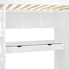 Letto a soppalco con scrivania, armadio, 4 cassetti e 4 ripiani, piazza e mezzo, multi-contenitore