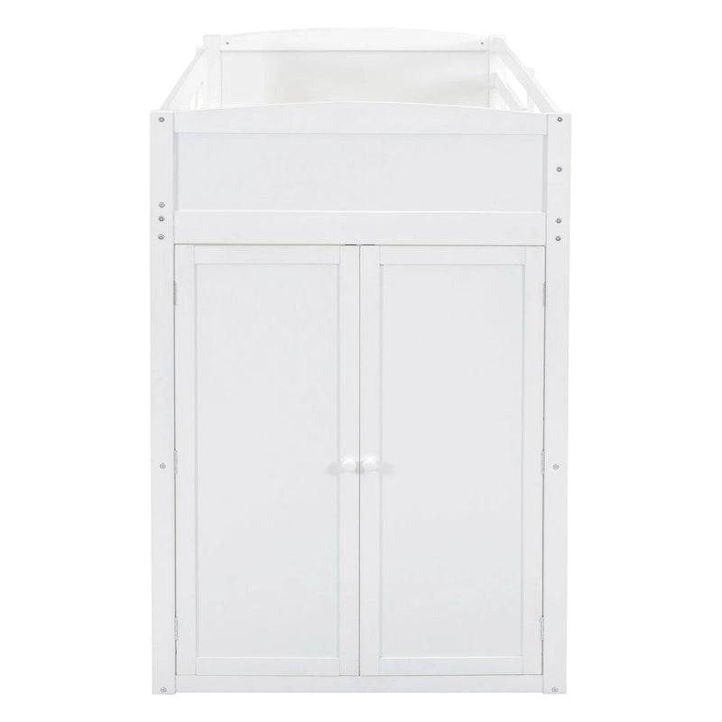 Letto a soppalco con scrivania, armadio, 4 cassetti e 4 ripiani, piazza e mezzo, multi-contenitore