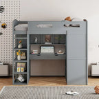 Letto a soppalco con scrivania, armadio, 4 cassetti e 4 ripiani, piazza e mezzo, multi-contenitore
