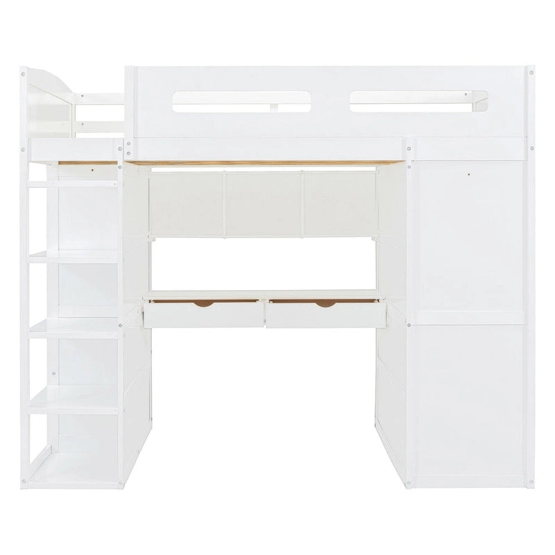 Letto a soppalco con scrivania, armadio, 4 cassetti e 4 ripiani, piazza e mezzo, multi-contenitore