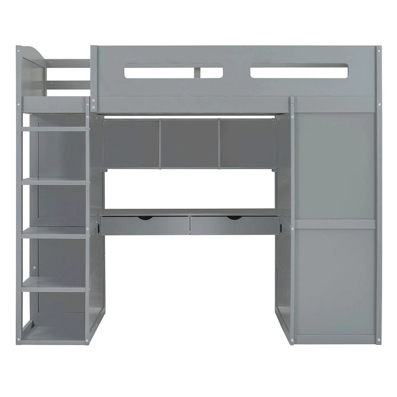 Letto a soppalco con scrivania, armadio, 4 cassetti e 4 ripiani, piazza e mezzo, multi-contenitore