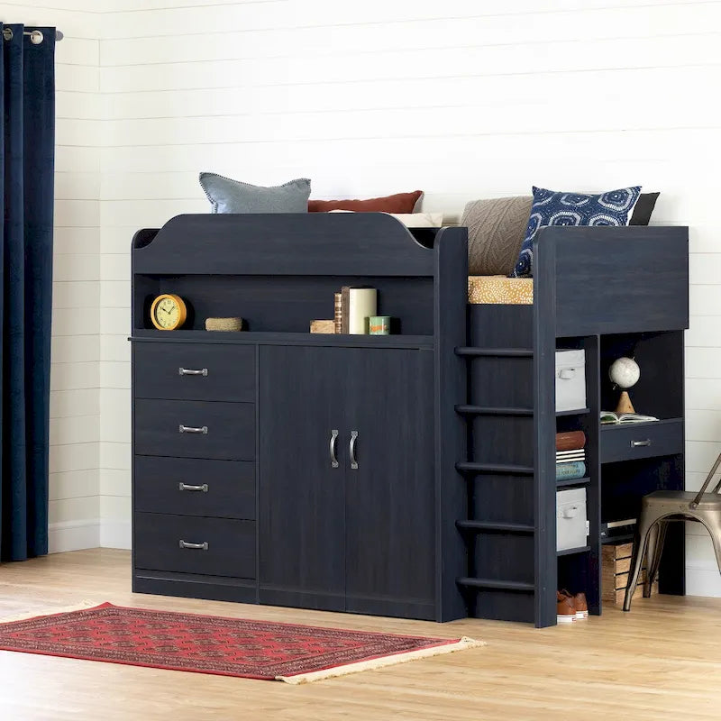 Letto a soppalco per bambini con scrivania integrata, design salvaspazio per camerette piccole