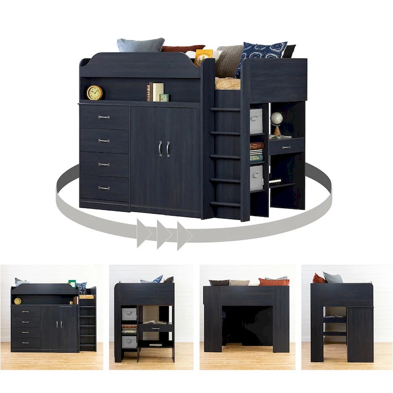 Letto a soppalco per bambini con scrivania integrata, design salvaspazio per camerette piccole