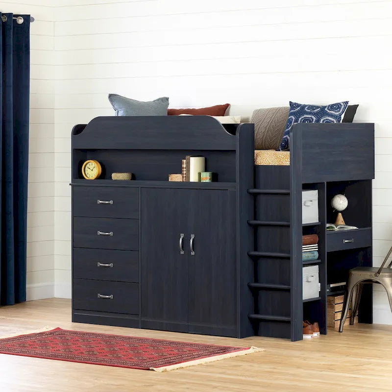 Letto a soppalco per bambini con scrivania integrata, design salvaspazio per camerette piccole