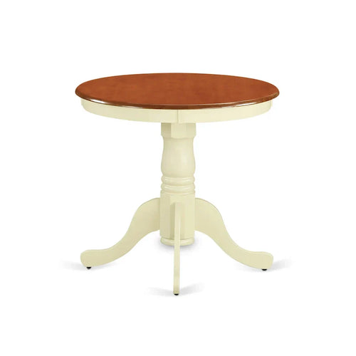 East West Furniture Eden - Table à manger ronde en bois avec piètement central, coloris Buttermilk et Cherry